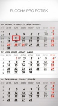 Nástěnný kalendář 3 měsíční standard šed