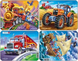 Puzzle MINI - MIX-piráti,traktor,truck,vlak/8 dílků (4 druhy)