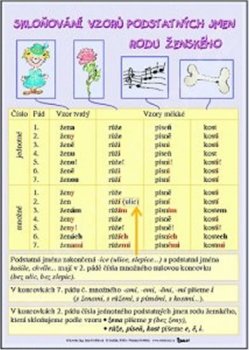 Skloňování vzorů podstatných jmen rodu ženského / Skloňování vzorů podstatných jmen rodu středního (karta)