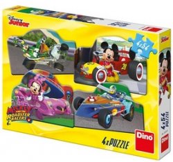 Puzzle 4x54 Mickey a Minnie na závodech