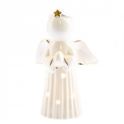Porcelánový anděl s hvězdou ve vlasech a LED světlem 16 cm
