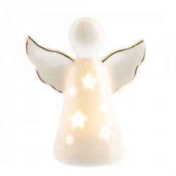 Porcelánový anděl s LED světlem 16 cm