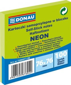 Samolepicí bloček 76 x 76 mm - neonově zelený 100 listů