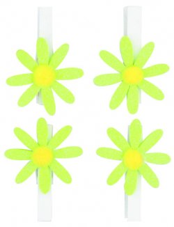 Kolíčky 5 cm s kytičkou/zelená s glitry 4ks