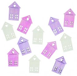 Dřevěné domy 4 cm/růžovofialový mix 12 ks  