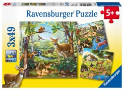 Puzzle Zvířata v lese, ZOO a domácí zvířata/3x49 dílků