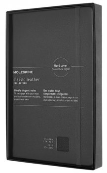 Moleskine: Zápisník kožený tvrdý linkovaný černý L