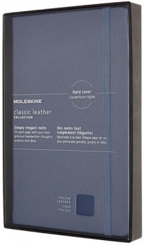 Moleskine: Zápisník kožený tvrdý linkovaný modrý L