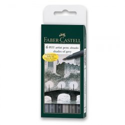 Faber - Castell Popisovač Pitt Artist Pen Shades of Grey 6 ks