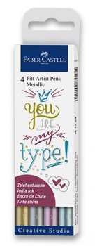 Popisovač Faber-Castell Pitt Artist Pen - 4 barvy, metalické