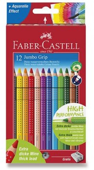 Faber - Castell Pastelky trojhranné Jumbo Grip - rozmývatelné 12 ks + ořezávátko