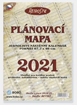 Plánovací roční mapa Retro skládaná - nástěnný kalendář 2021