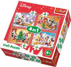 Puzzle: Vánoce u Mickey Mouse 4v1 (35,48,54,70 dílků)