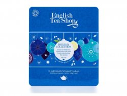 English Tea Shop Prémiová dárková plechová kazeta s bio čaji modré ozdoby108 g,72 ks