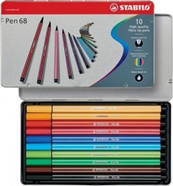STABILO Fix Pen 68, sada 10 ks v kovovém pouzdru