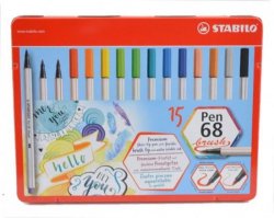 STABILO Fix Pen 68 brush, sada 15 ks v kovovém pouzdru