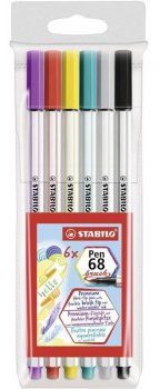 STABILO Fix Pen 68 brush, sada 6 ks v pouzdru PVC