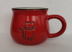 Keramický hrneček s kočkou - červený 75 ml