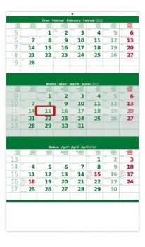 Kalendář nástěnný 2022 - Tříměsíční zelený