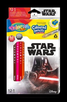 Colorino Star wars - pastelky trojhranné 12 barev + ořezávátko