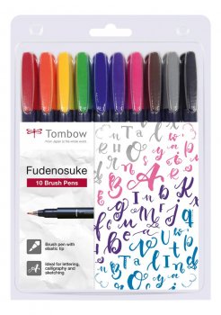 Tombow Sada štětcových fixů Fudenosuke COLOUR tvrdost 1 - hard  10 ks