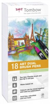 Tombow Sada oboustranných fixů ABT Dual Brush Pen – Pastels 18 ks