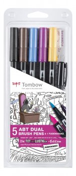 Tombow Sada oboustranných fixů ABT Dual Brush Pen – speciální komiksová edice 5 ks ABT + 1 ks Fudenosuke