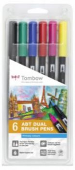 Tombow Sada oboustranných fixů ABT Dual Brush Pen – Primary colours 6 ks