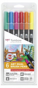 Tombow Sada oboustranných fixů ABT Dual Brush Pen – Dermatologicaly 6 ks