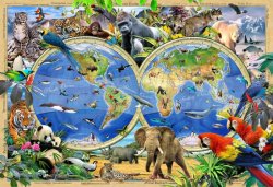 Dřevěné puzzle Mapa Království zvířat 2v1, 150 dílků