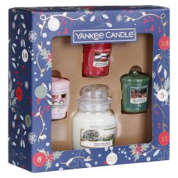 YANKEE CANDLE Vánoční dárková sada 1ks svíčka 104g + 3ks votivní svíčky 49g