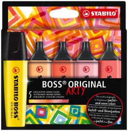 Zvýrazňovač STABILO BOSS ORIGINAL ARTY line - sada 5 barev, teplé odstíny