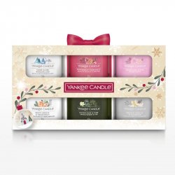 YANKEE CANDLE Dárková sada 6 ks votivních svíček 49g / Snow Globe Wonderland, Snowflake Kisses, Peppermint Pinwheels, White Spruce&Grapefruit, Silver Sage&Pine, Smoked Vanilla&Cashmere