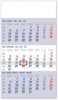 Kalendář 2023 nástěnný: 3měsíční standard modrý - s českými jmény, 29,5 × 43 cm