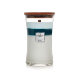 WoodWick Icy Woodland svíčka váza Trilogy 609g