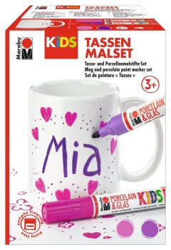 Marabu KiDS Porcelain & Glas Painter - 2x popisovač + hrnek pro holky