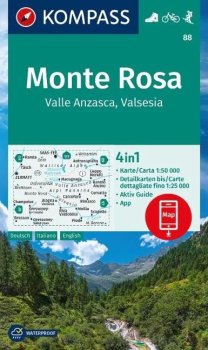 Monte Rosa, Valle Anzasca, Valsesia 1:50 000 / turistická mapa KOMPASS 88