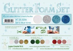 LEANE Speciální pěnová guma na výrobu květin A4 - Glitter modrá, bílá,stříbrná 4 ks