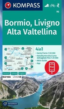 Bormio, Livigno, Alta Valtellina 1:50 000 / turistická mapa KOMPASS 96