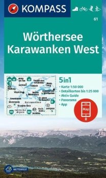 Wörthersee, Karawanken West 1:50 000 / turistická mapa KOMPASS 61