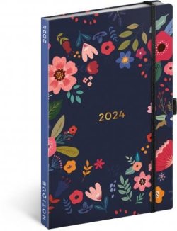 Diář 2024: Květiny v modrém - týdenní (západní verze)