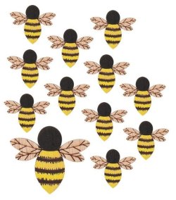 Včela dřevěná s lepíkem 4 cm, 12ks v sáčku