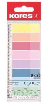 Kores Pastelové záložky Index Strips na pravítku - 8 barev (25 lístků každé barvy)