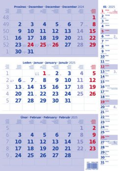 Tříměsíční kalendář modrý s poznámkami 2025 - nástěnný kalendář