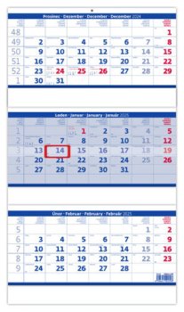 Tříměsíční skládaný kalendář modrý 2025 - nástěnný kalendář