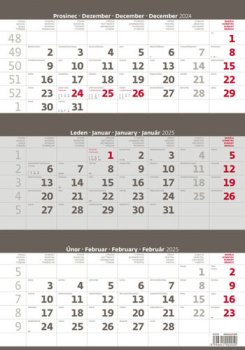 Tříměsíční kalendář šedý 2025 - nástěnný kalendář