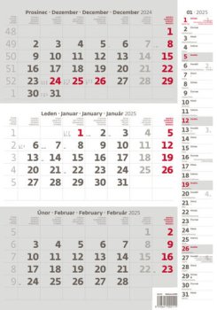 Tříměsíční kalendář šedý s poznámkami 2025 - nástěnný kalendář