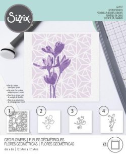 SIZZIX Plastová šablona - vrstvená geometrie a květina 4 ks